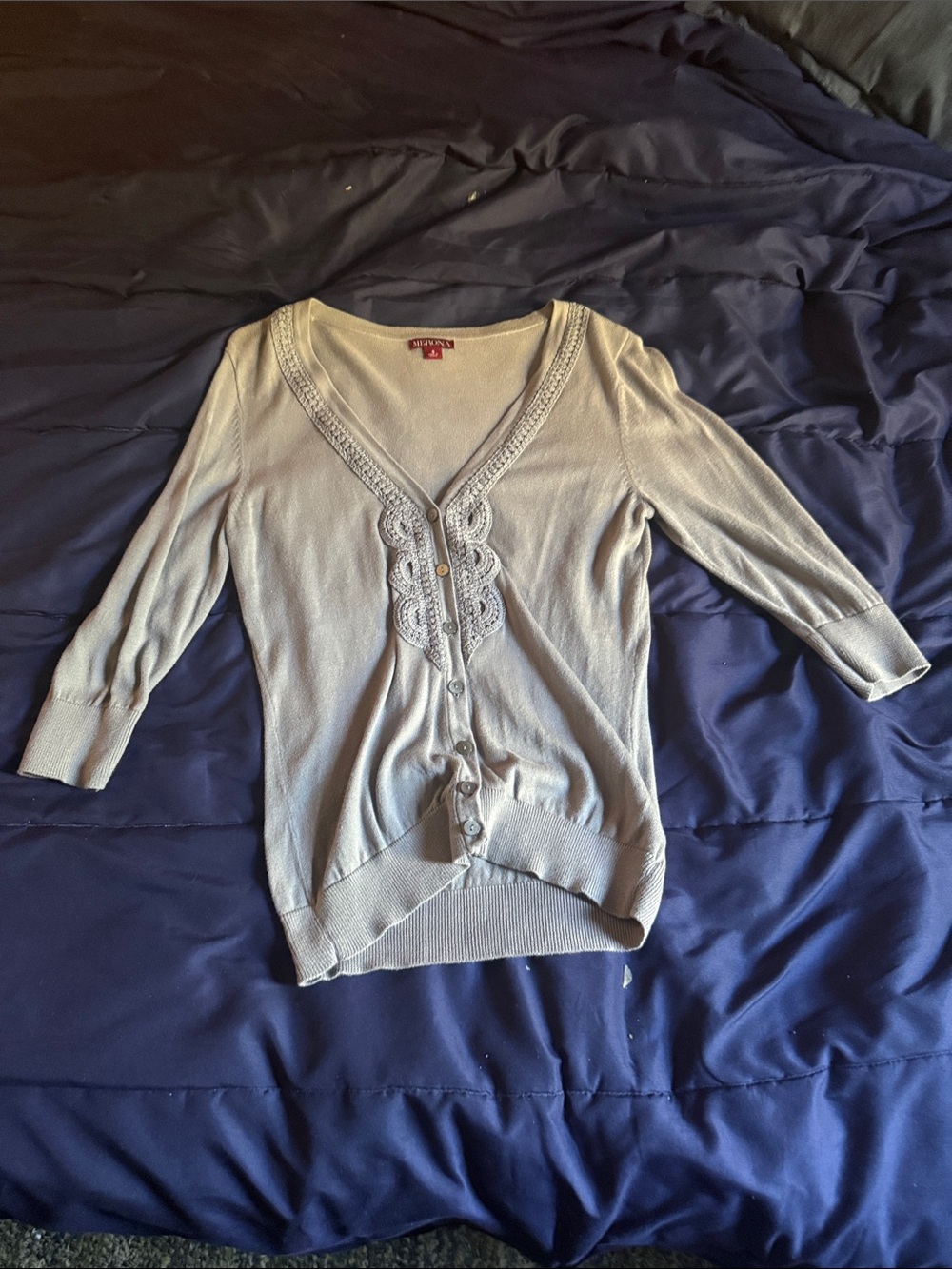 Merona Light Gray Lace-Trim Button-Down Top - Women